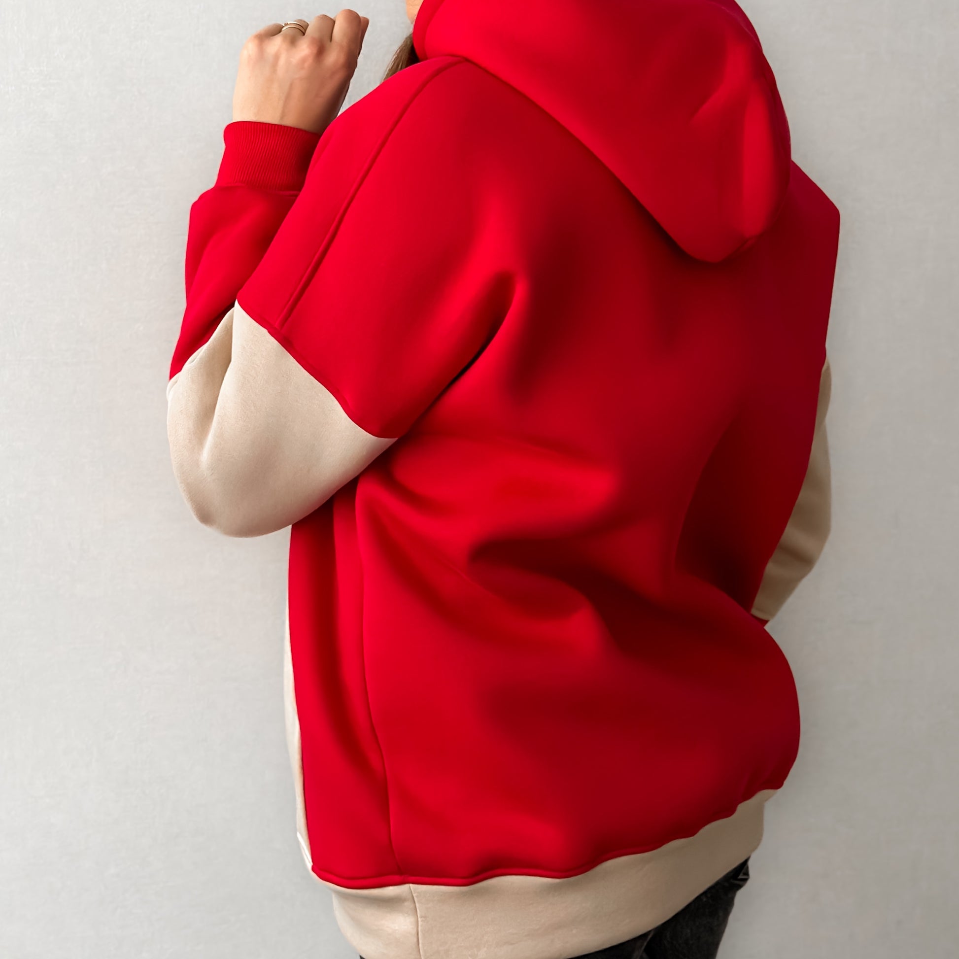 Zero waste oversize džemperis "Raudona / bey"